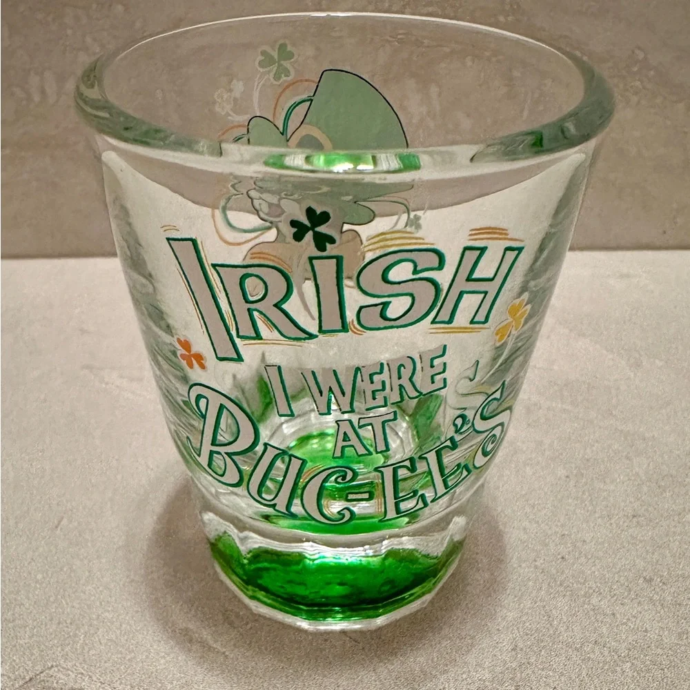 Buc-ee's St Patricks Day Shot Glass, Irish I Were at, Green Base, 2026 Design